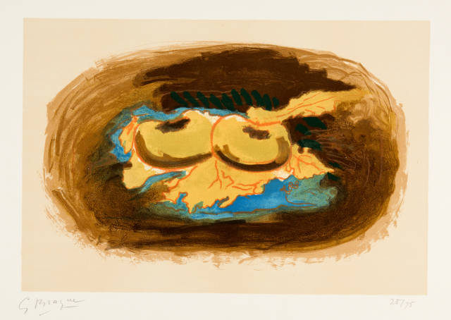 Georges Braque  : Pommes et feuilles , 1958
